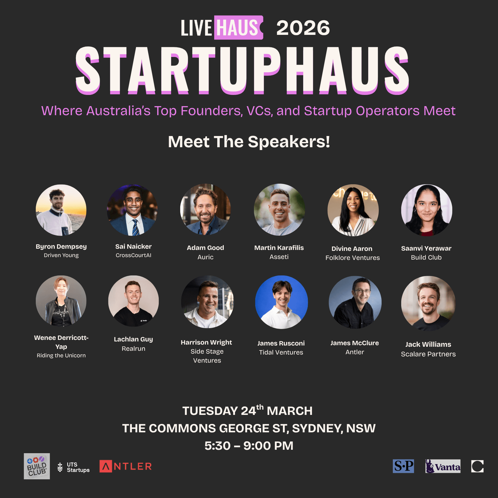 StartupHaus Sydney · March 2026: Where Australia’s Top Founders, VCs & Startup Operators Meet