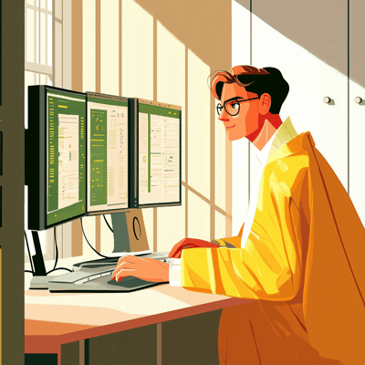 Focused Young Man at Computer